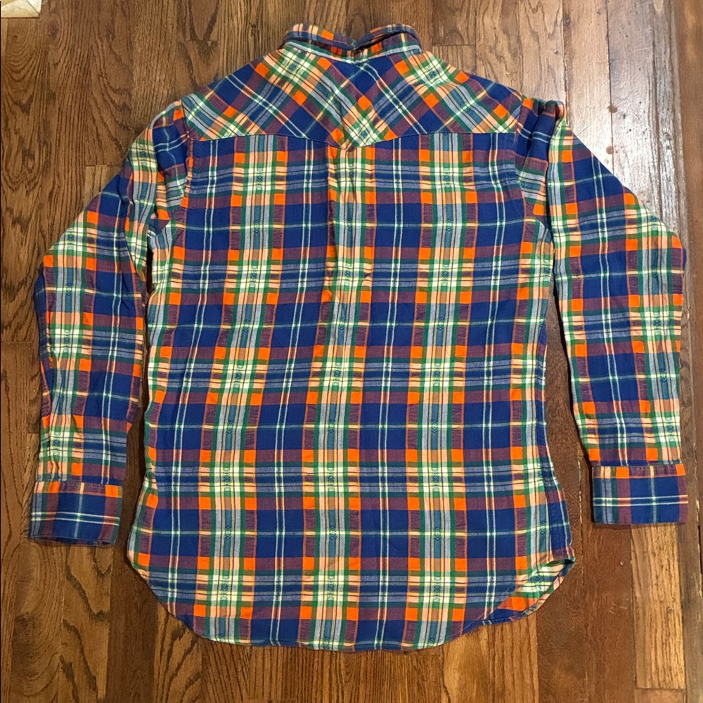 Polo by Ralph Lauren Plaid Men's Shirt - Blue, Orange, Green Western Style - Picture 6 of 6